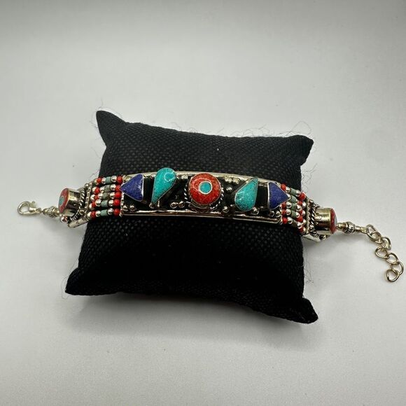 SALE! Amazing southwest style, silver plated and composite stone bracelet! - Picture 10 of 13